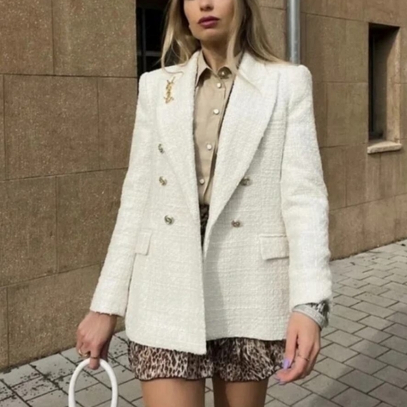 Zara Jackets & Blazers - Zara cream tweed Double-Breasted Blazer